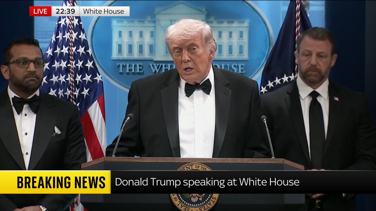 'This was very traumatic for the first lady.' President Trump thanks Melania after shots were fired at the White House correspondents' dinner. 📺 Sky 501, Virgin 602, Freeview 233