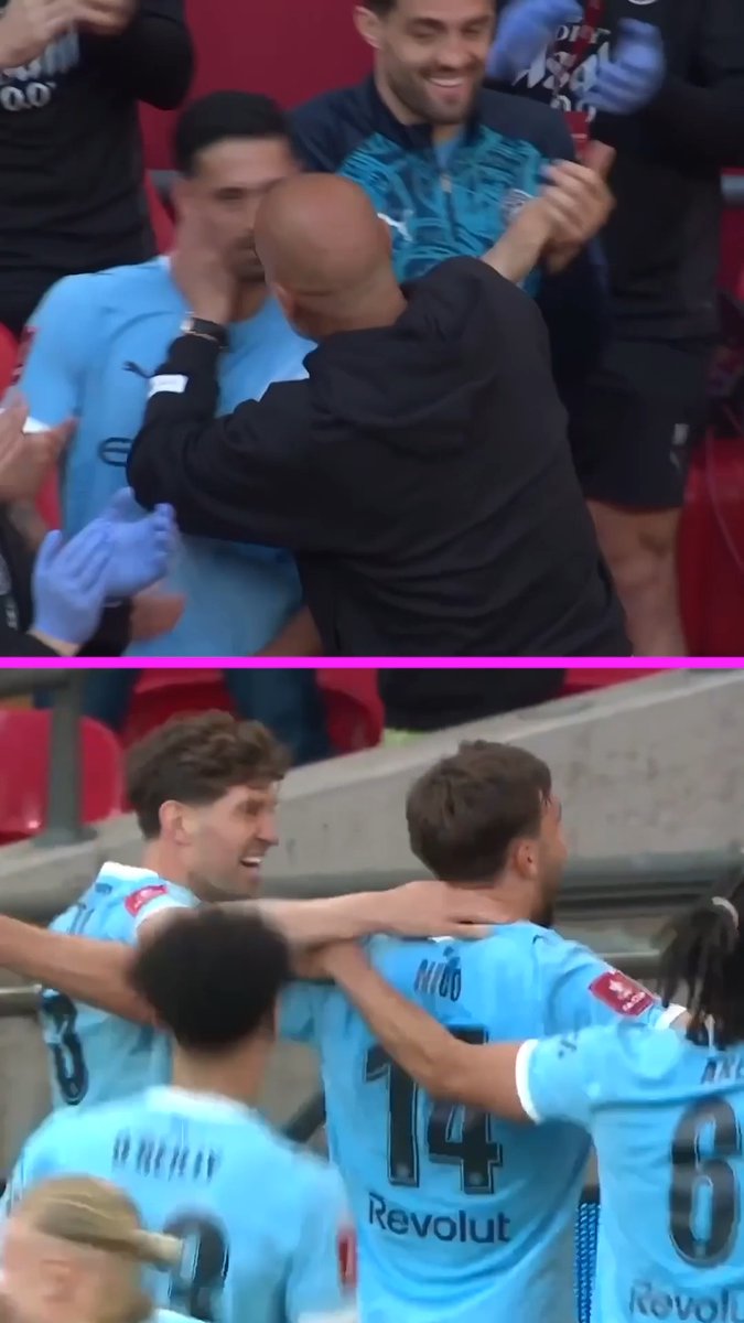 Pep Guardiola ran straight to Tijjani Reijnders after Nico González's winner 🤝 The midfielder was substituted just a minute before the goal 🔄