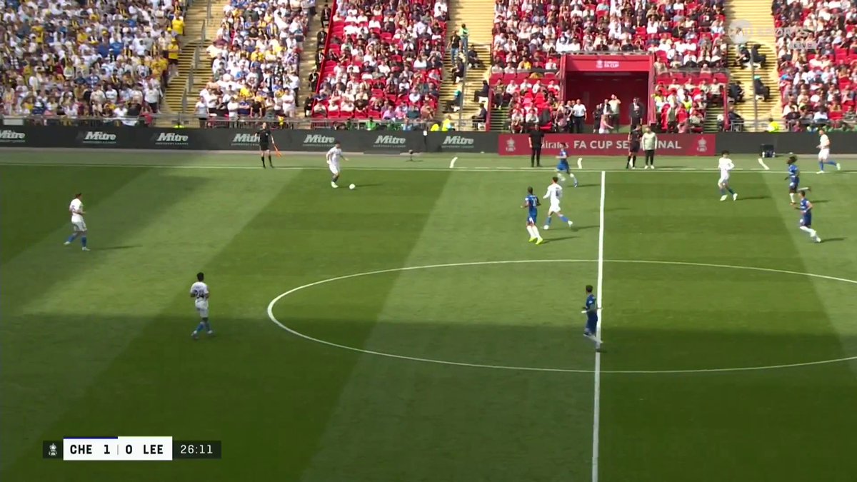 VAR checked this pull on Cucurella’s hair from Calvert Lewin but it was NOT given. You can understand why Man United fans would be annoyed after their Martinez hair pull was a straight red…