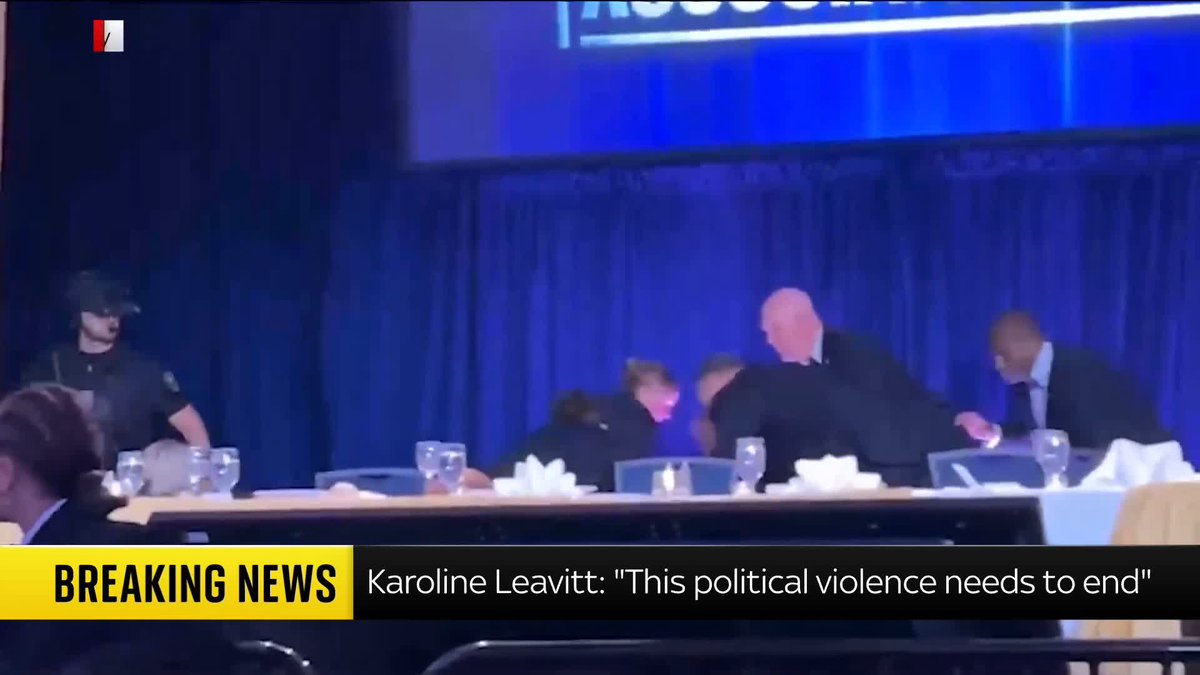 BREAKING: White House press secretary Karoline Leavitt has posted to X condemning the "depraved crazy person" who fired shots at the correspondents' dinner. She has asked people to "pray for our country". 📺 Sky 501, Virgin 602, Freeview 233
