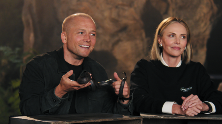 Mystery box challenge failed 😂 APEX, starring Charlize Theron and Taron Egerton, is now playing!
