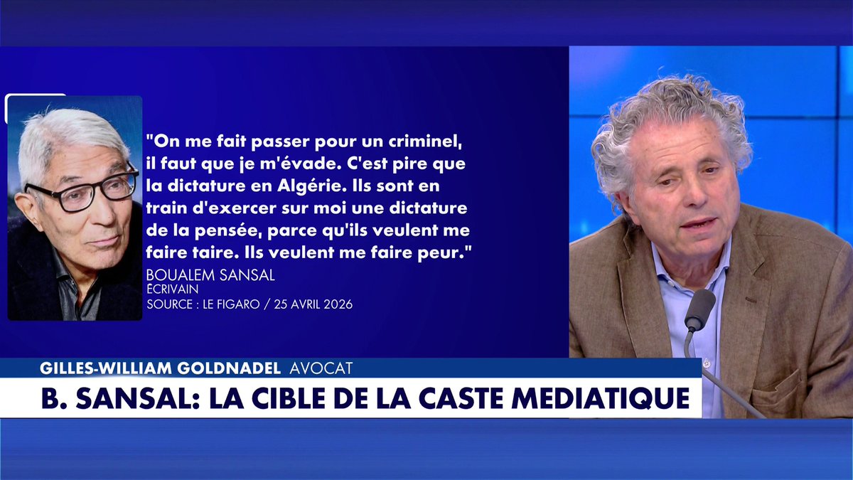 «C'est un homme blessé qui parle. Le crime que l'on attribue à Boualem Sansal c'est d'avoir défendu la France», estime Gilles-William Goldnadel, avocat, à propos des critiques virulentes envers l'écrivain, dans #FaceaFace Toute l'info est à retrouver sur