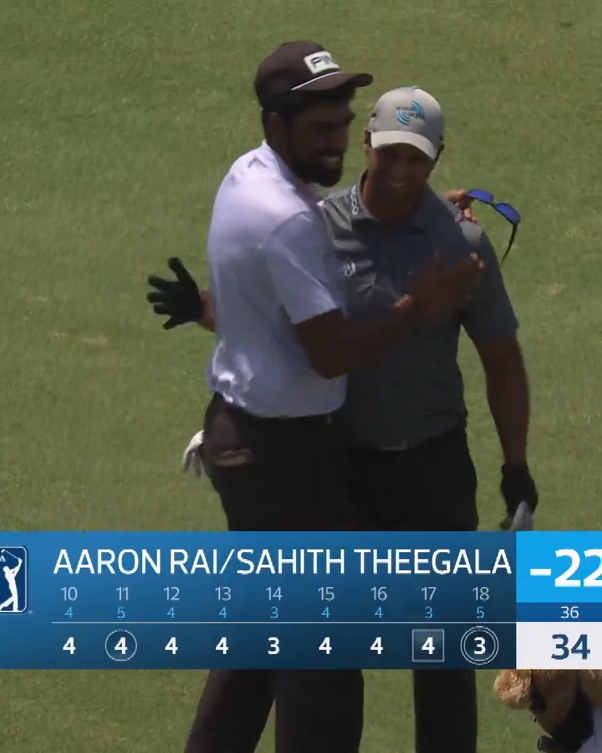 Leave the putter in the bag 💥 Aaron Rai takes care of business for him and Sahith Theegala with a hole-out eagle Zurich Classic! 📺 Golf Channel