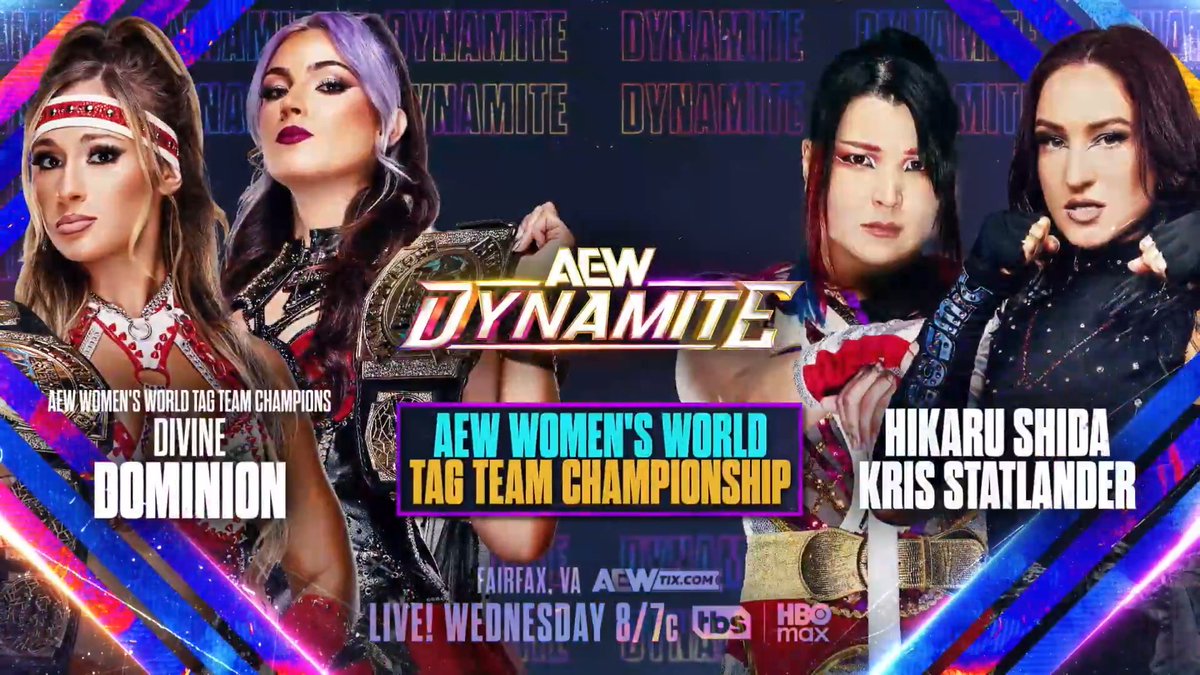 #AEWDynamite 8/7c, TBS + HBO Max This Wednesday, 4/29! AEW Women's World Tag Team Title MEGAN BAYNE ⚡️ メーガン・ベイン/Lena Kross レナ・クロス vs HIKARU SHIDA 志田 光/Kris Statlander Shida challenged Divine Dominion on behalf of her + Stat, and the Champions have welcomed them to accept their fate, THIS WEDNESDAY!