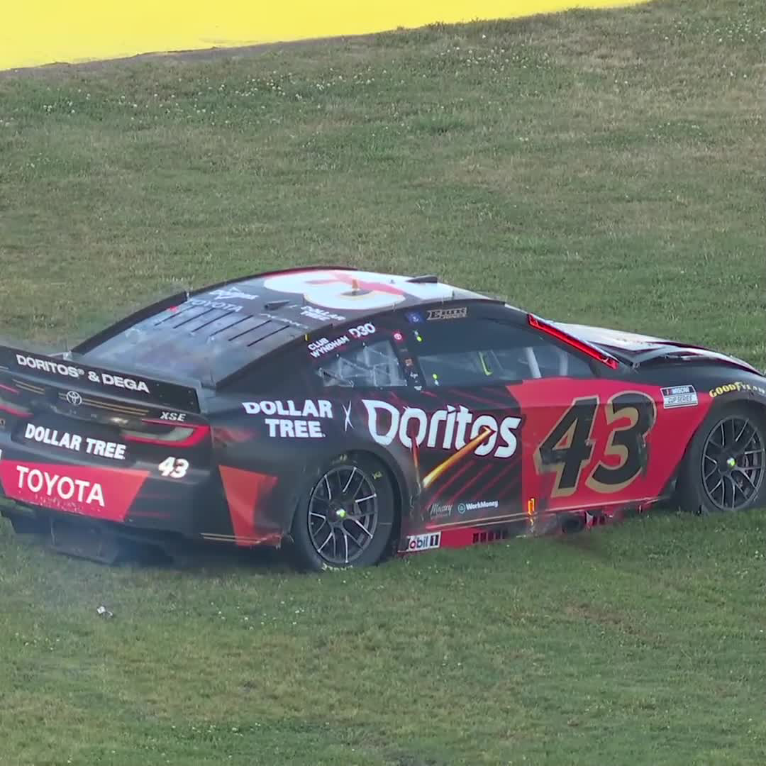The No. 43 of Erik Jones goes for a ride late in the going!