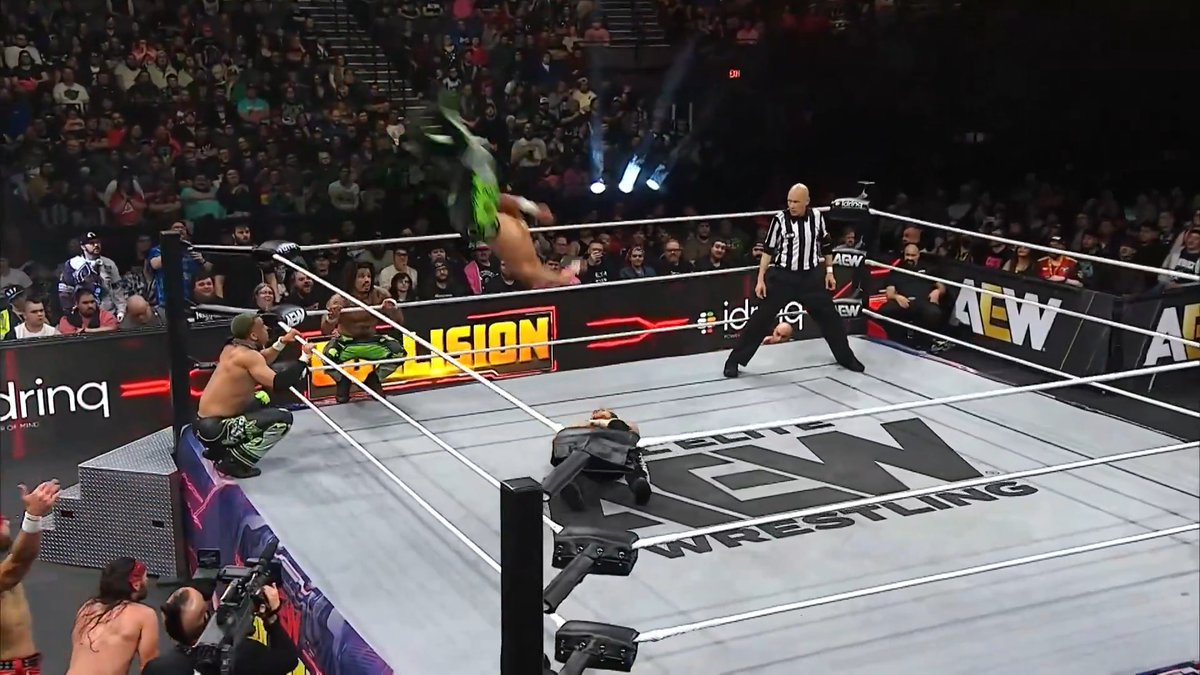 Bodies were flying all over Portland when the @YoungBucks teamed with the Rascalz to face The Death Riders and The Dogs in a massive 10-Man Tag Team Match! Watch the #AEWCollision Playoff Palooza replay RIGHT NOW on @SportsOnMAX!