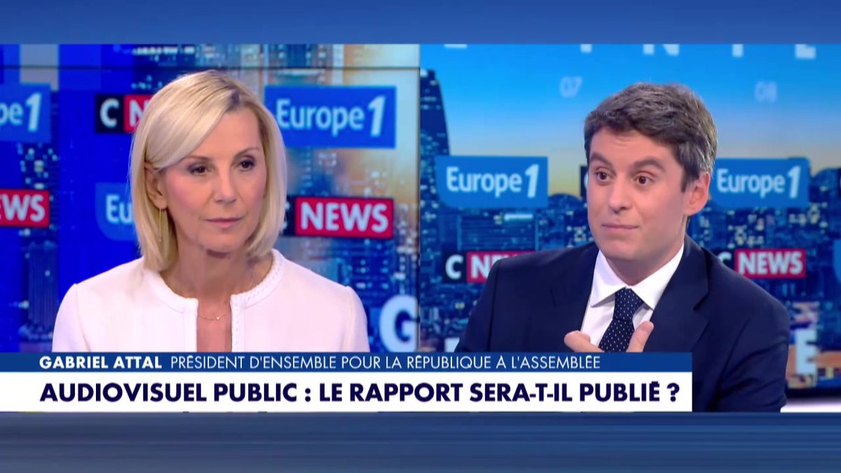 Vote sur le rapport sur l'audiovisuel public : "Les membres de mon groupe ont décidé de s'abstenir" déclare Gabriel Attal #Europe1 #LaGrandeInterview