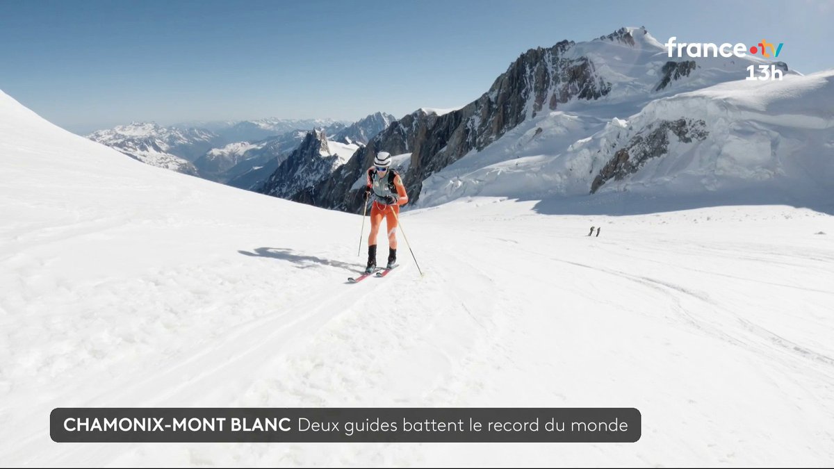 🏔️ 4 heures, 41 minutes et 24 secondes : le nouveau record pour un aller-retour entre Chamonix et le sommet du Mont Blanc. Un duo de Français a cumulé ces 4 806 mètres à pieds et à ski. #JT13h