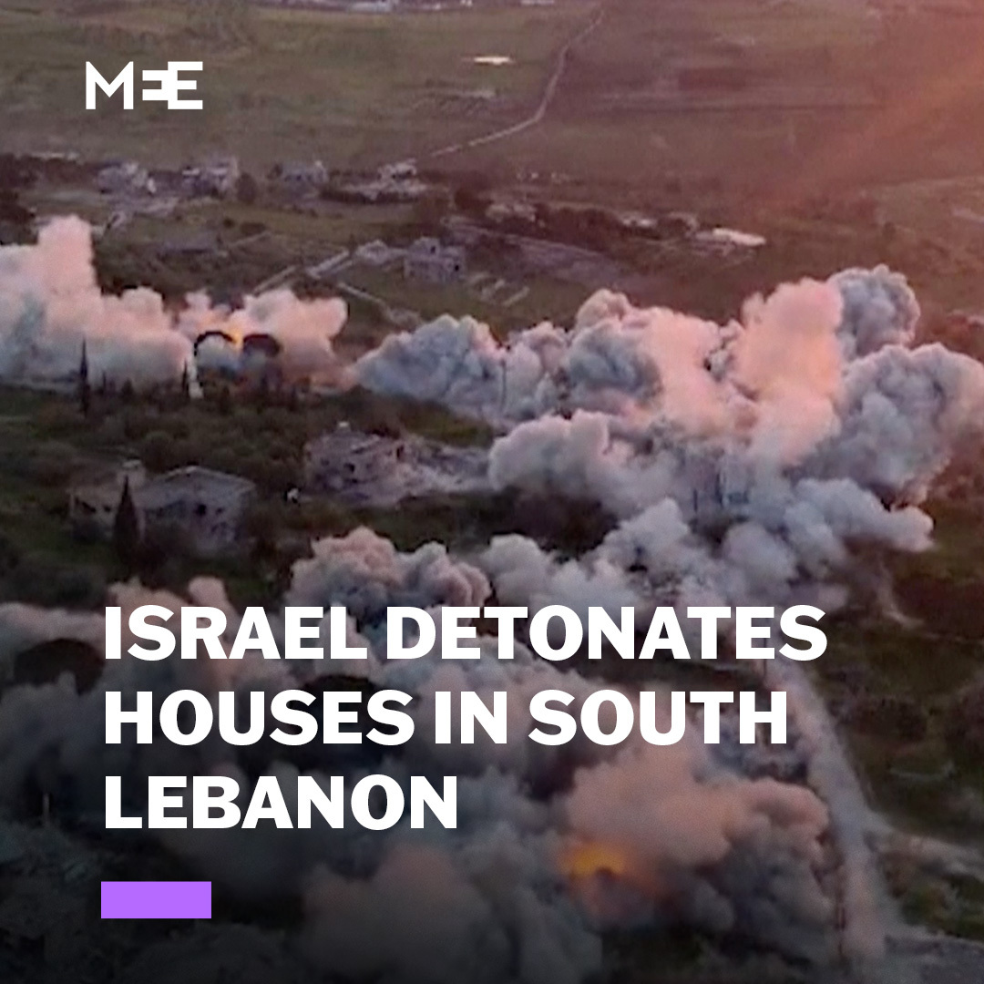 Footage released by the Israeli army shows houses being detonated in southern Lebanon. Despite a ceasefire, Israel has continued bombing the south and east of Lebanon, killing at least 38 people since the so-called truce came into effect on 16 April.