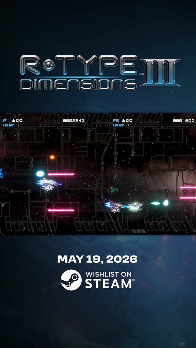 Did you know that R-Type Dimensions III has a 2-player mode? 👀 For the first time in this version, you can take on the Bydo armada together in local couch co-op. Coordinate your attacks, cover each other’s flanks, and experience the thrill of classic arcade teamwork. Play side by side with local co-op or team up online via Steam Remote Play Together. WISHLIST NOW on Steam! R-Type Dimensions III is out on May 19, 2026. #RTypeDimensionsIII #RType