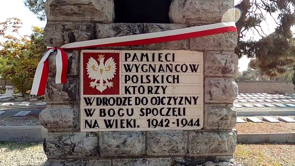 There is a well-maintained Polish war cemetery in Iran, located in the eastern suburbs of Tehran. It is managed by the Embassy of the Republic of Poland, based on a 1943 title deed issued to the Polish authorities by the Iranian Ministry of Justice. This site is the primary and largest burial ground for Polish refugees in Iran from the World War II era. It contains the graves of 1,937 Poles, including 409 soldiers and 1,528 civilians. Aside from 45 individuals buried after 1945, most were refugees evacuated from the Soviet Union between 1942 and 1944. They passed away in Tehran's hospitals and evacuation camps, primarily due to epidemics and general exhaustion following their harrowing experiences in Soviet gulags. Tragically, a large number of the deceased were infants. The cemetery features two notable stone pedestals, one of which is engraved with the White Eagle and the Virtuti Militari cross. A pine-lined avenue leads to a central monument topped with an iron cross. In front of the statue, a commemorative plaque bearing the Polish emblem reads: "In memory of the Polish exiles who, on their way to the Fatherland, came to rest in God forever. 1942–1944." Identical inscriptions in French and Persian are located on the reverse side. Surrounding this central monument are rows of graves, each marked by a pale concrete slab engraved with a cross, the person's name, dates of birth and death, and - for soldiers - their military rank.