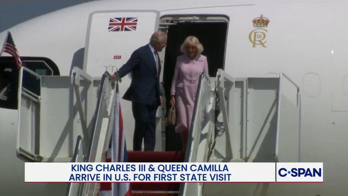 King Charles III and Queen Camilla arrive at Joint Base Andrews for their first state visit to the United States.