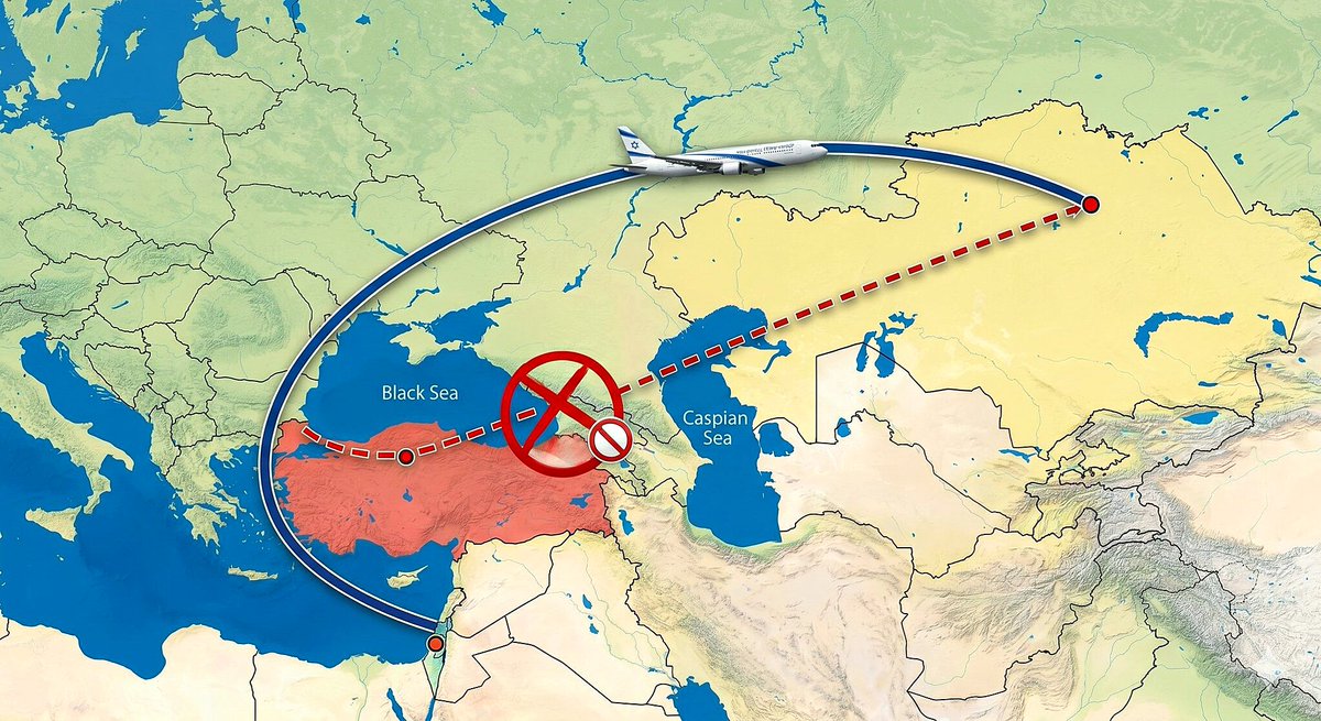 İsrail Cumhurbaşkanı Isaac Herzog, Türk hava sahasını kullanması yasak olduğu için Kazakistan'a giderken yolunu uzatmak zorunda kaldı. Türkiye 29 Ağustos 2025 tarihinden beri İsrail'e hiçbir şekilde hava sahasını kullandırmıyor. Güç ve hakimiyet bizde!