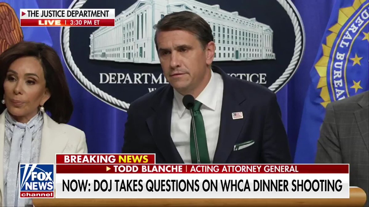 BREAKING: Acting Attorney General Todd Blanche calls out the media for continuing to fuel threats against President Trump: "They're just as guilty as a lot of people on X. When you have when you have reporters, when you have media just being overly critical and calling the president horrible names for no reason and without evidence, without proof, it shouldn't surprise us that this type of rhetoric takes place."