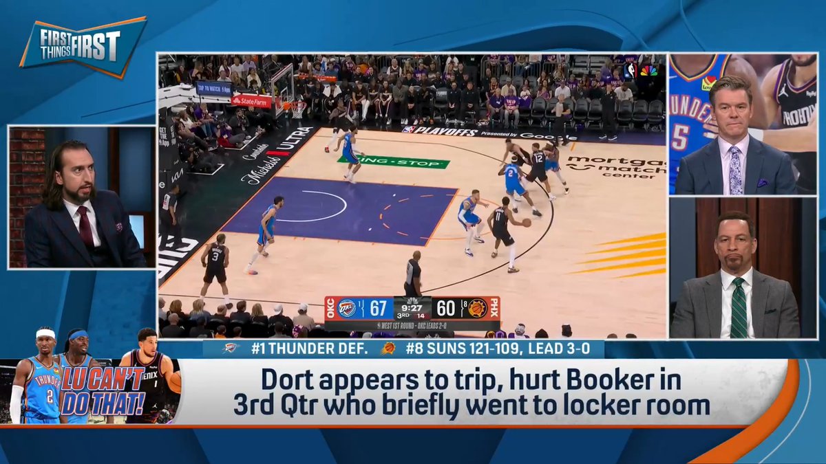 “You don’t need to do this stuff… It would’ve been totally acceptable if the NBA, after that play, said, 'You know what Dort? One game suspended.’” nick wright reacts to Lu Dort appearing to trip and hurt Devin Booker in Game 3 of Suns-Thunder: