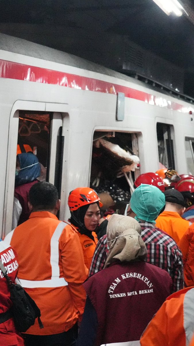 One train slammed into another at a station outside Indonesia’s capital on Monday, killing at least four people and several others were trapped in a badly damaged car, officials said.