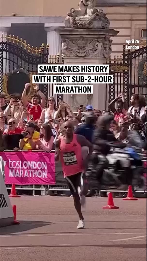 Sabastian Sawe of Kenya makes history, becoming the first to run a record-eligible marathon in under two hours, winning the London Marathon in 1 hour, 59 minutes and 30 seconds.