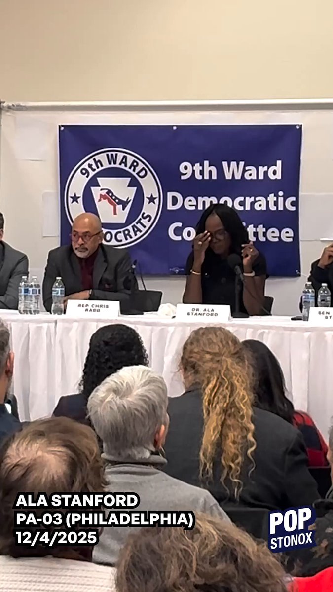 Ala Stanford and Chris Rabb in the first PA-03 candidate forum on December 4, 2025 on ICE Stanford: "It can't be a door that everyone is allowed to come in that you're not monitoring closely. Every person should have due process to prove you can justifiably be here." Rabb: "We should not only abolish ICE, we should dismantle all immigrant detention centers. They are concentration camps and they should not exist."