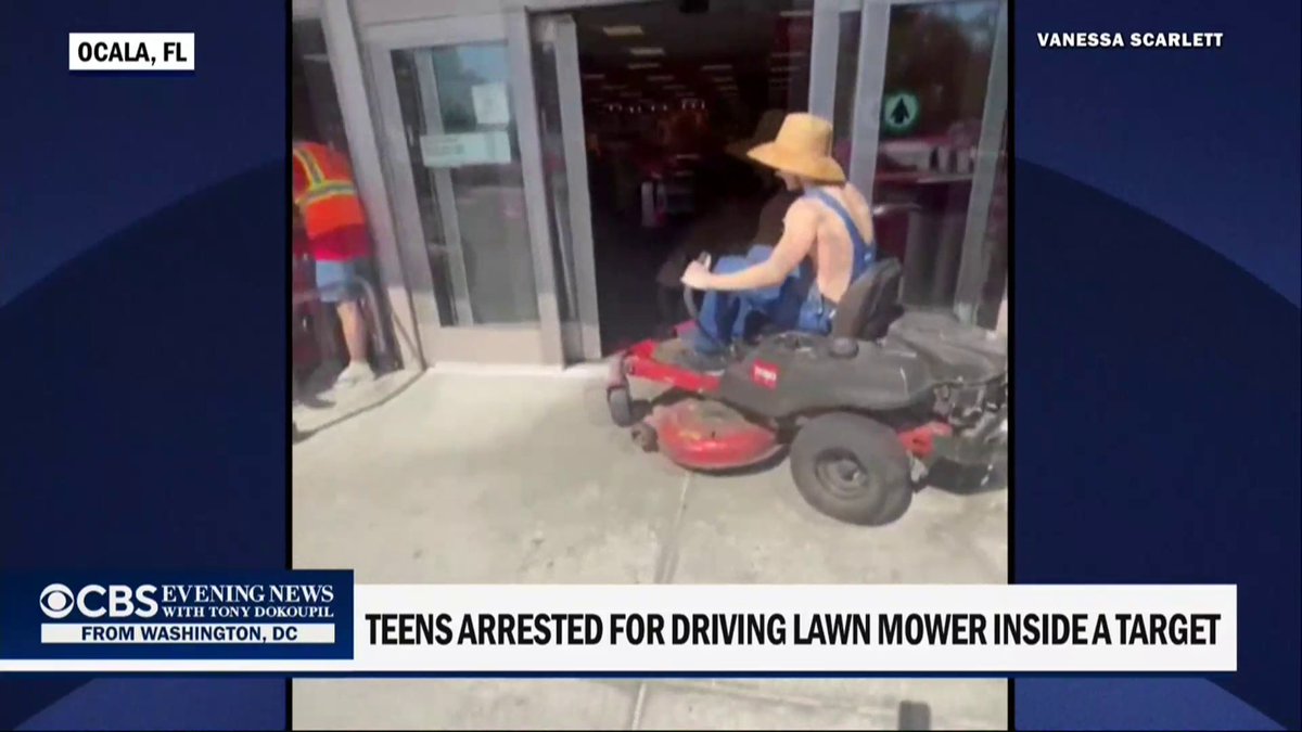 Two teens in Florida were arrested for driving a lawnmower into a Target store in Ocala and shattering the glass as part of a prank for social media.
