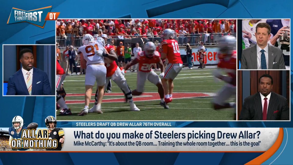 “They had to do it. You gotta go get a quarterback…Right now, you don’t feel like you have your future franchise [QB]… Not a single player in this draft or in any draft is a finished product.” Greg Jennings reacts to the Steelers picking Drew Allar 76th overall: