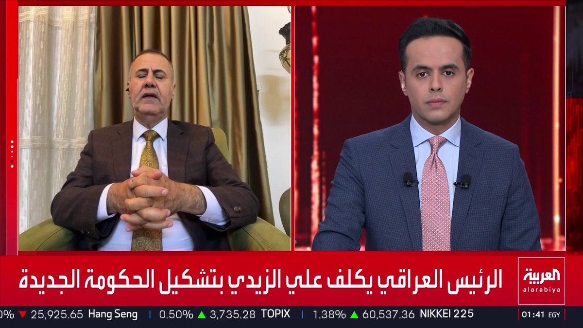 الباحث في الشؤون السياسية نجم القصاب: الغموض يلف موقف واشنطن من تكليف عـلي الزيدي برئاسة الحكومة العراقية رغم أنه يحظى بمقبولية لدى الأطراف السياسية والإقليمية.. وكان الأولى بـ "الإطار التنسيقي" البحث عن شخصية تملك خبرات سياسية وأمنية ودبلوماسية لكن الزيدي ربما سيعتمد على المستشارين.. والقوى السياسية لن تسمح له بحرية العمل خشية أن تزداد قوته ويتحول لمحاسبتها وفتح ملفاتها