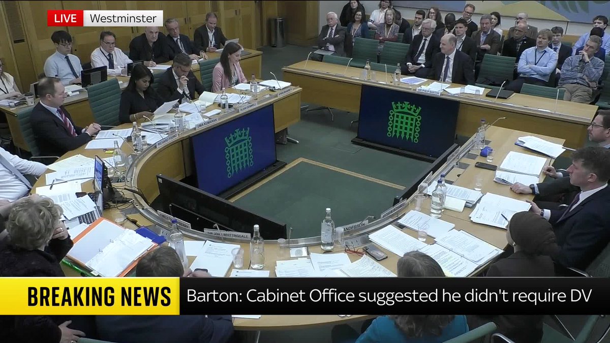 Sir Phillip Barton tells the MPs he had been "worried" Mandelson's appointment could become a "problem". The veteran diplomat says "I was presented with a decision and told to get on with it". 🔗