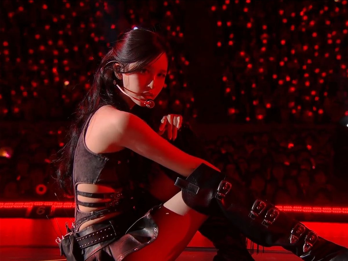 MINA IN THE BLACK LEATHER FIT WITH THE RED LIGHTING OH MY GOD