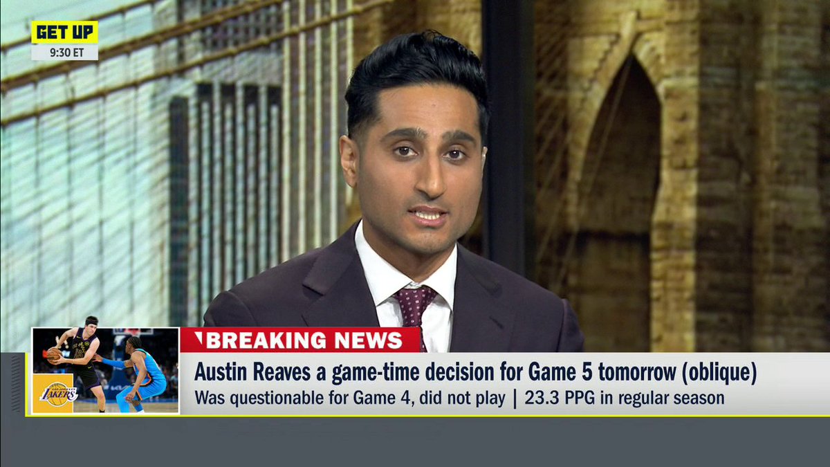 .Shams Charania reports Austin Reaves and the Lakers are "optimistic" for Game 5 in the Lakers-Rockets series 🏀