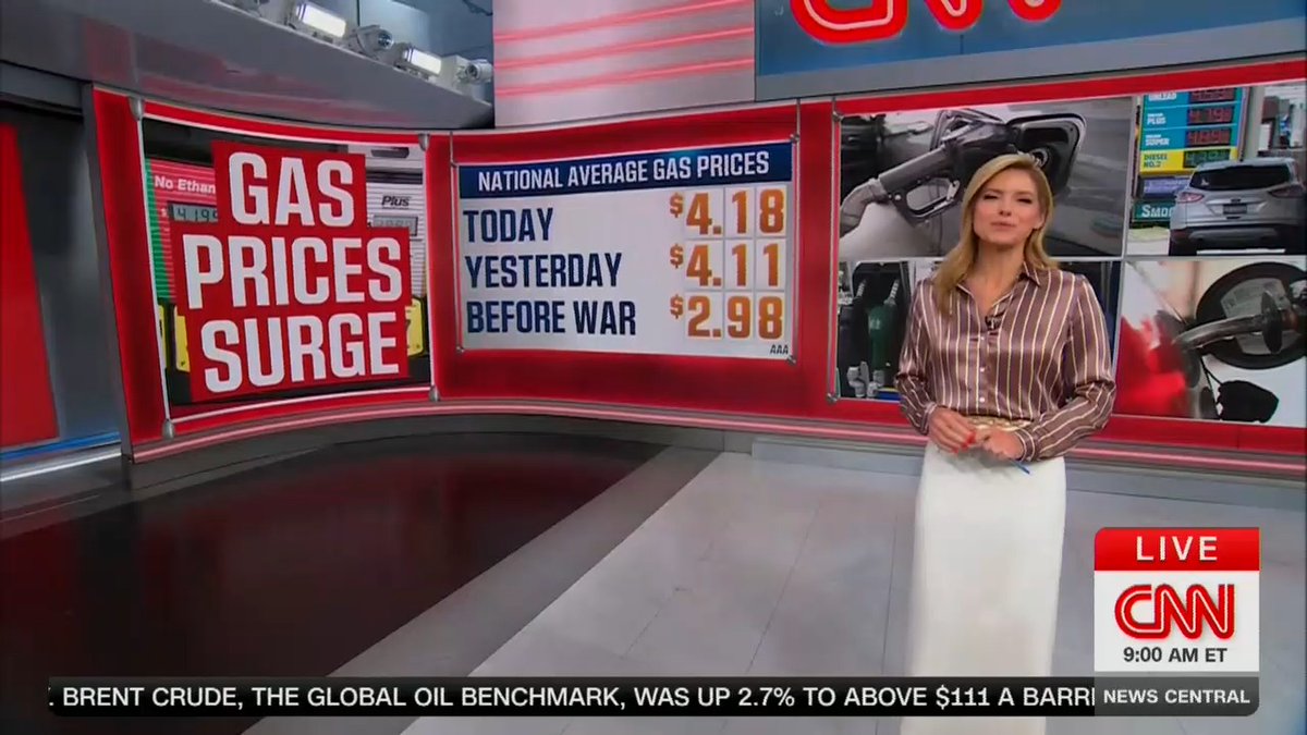 Host: Gas prices jumping again overnight. The national average is $4.18 a gallon. That's up nearly 7 cents since Monday. It's a new high since the war with Iran began.