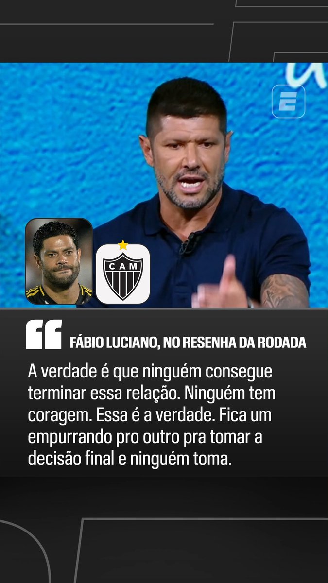 Fábio Luciano, sobre o imbróglio entre Hulk e Atlético-MG: “A verdade é que ninguém consegue terminar essa relação. Ninguém tem coragem. É uma relação que já acabou, todo mundo sabe. Fica um empurrando para o outro.” 🎥 ESPN Brasil | SportsCenter Brasil