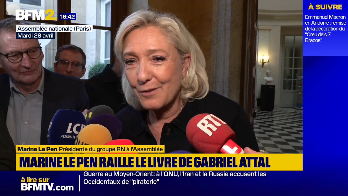 "Peut-être que je lirai le livre de Cosette": Marine Le Pen se moque de Gabriel Attal et du "storytelling" autour de sa biographie #BFM2