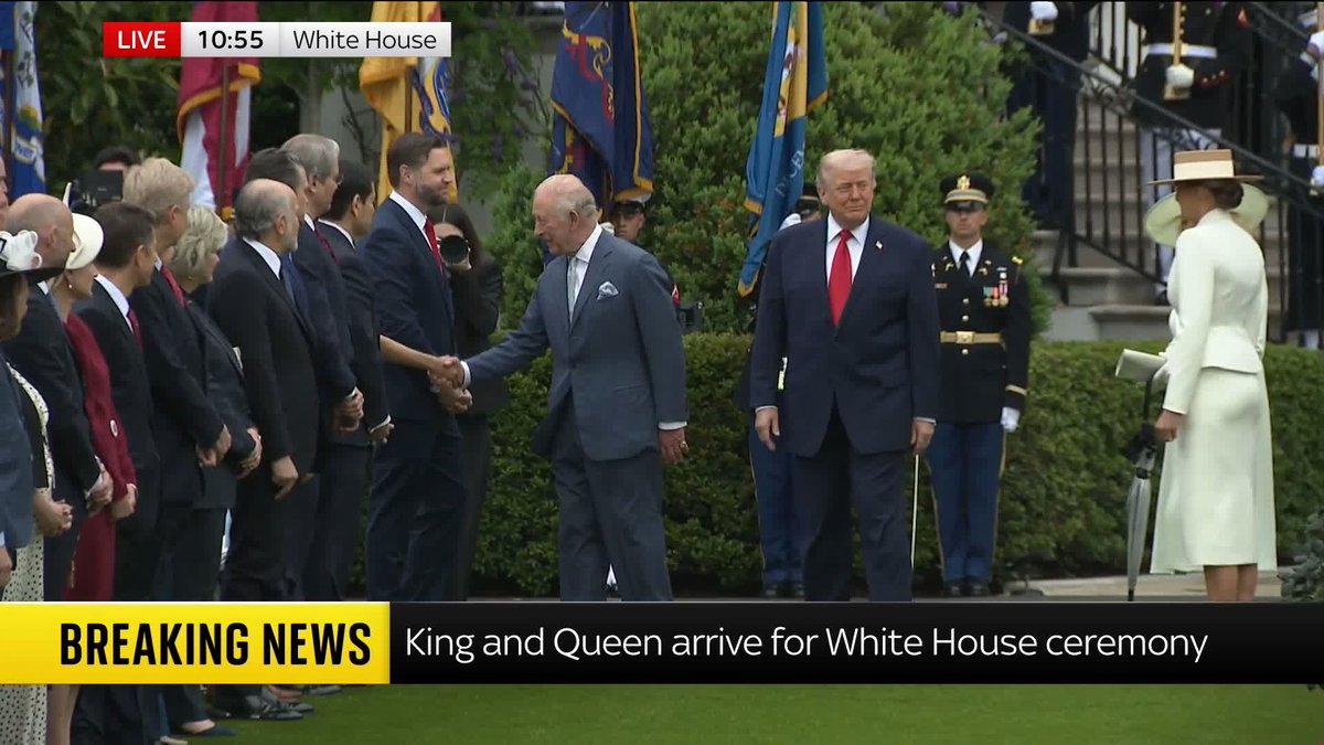 BREAKING: President Trump and First Lady Melania Trump welcome King Charles and Queen Camilla to the White House 📺 Sky 501, Virgin 602, Freeview 233 and YouTube