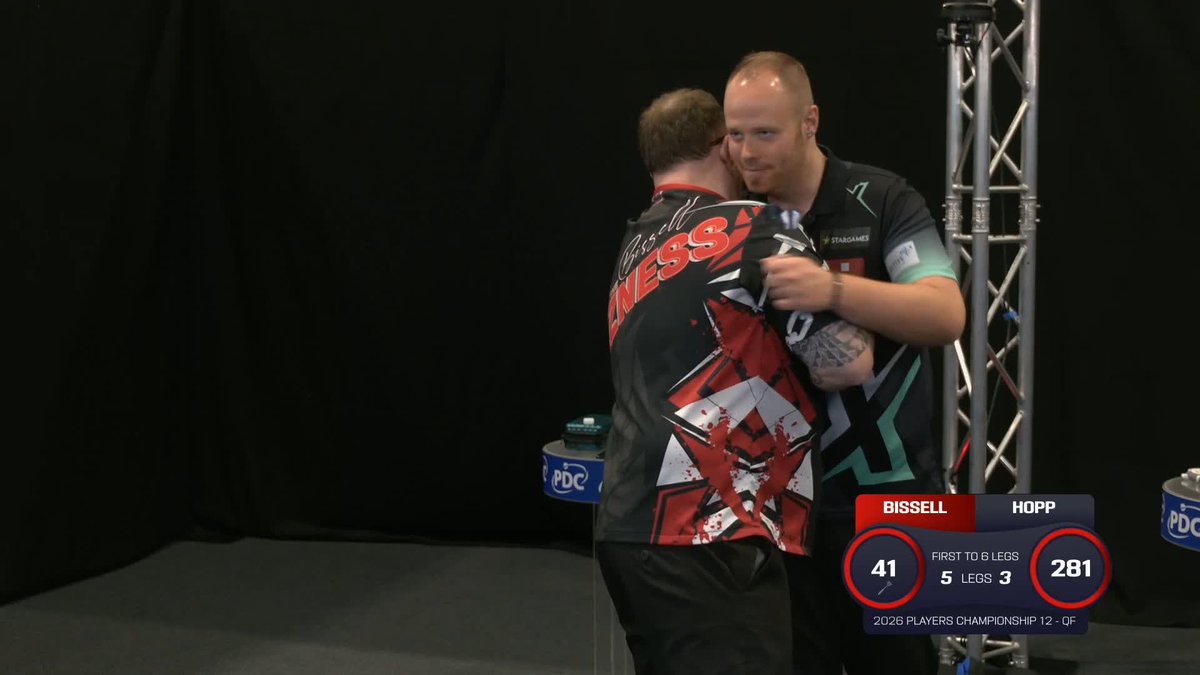 BISSELL INTO THE SEMIS! Tom Bissell is through to his second Players Championship semi-final in Milton Keynes, as Bissell averages upwards of 101 in a 6-3 victory over Max Hopp! 📺 #PC12