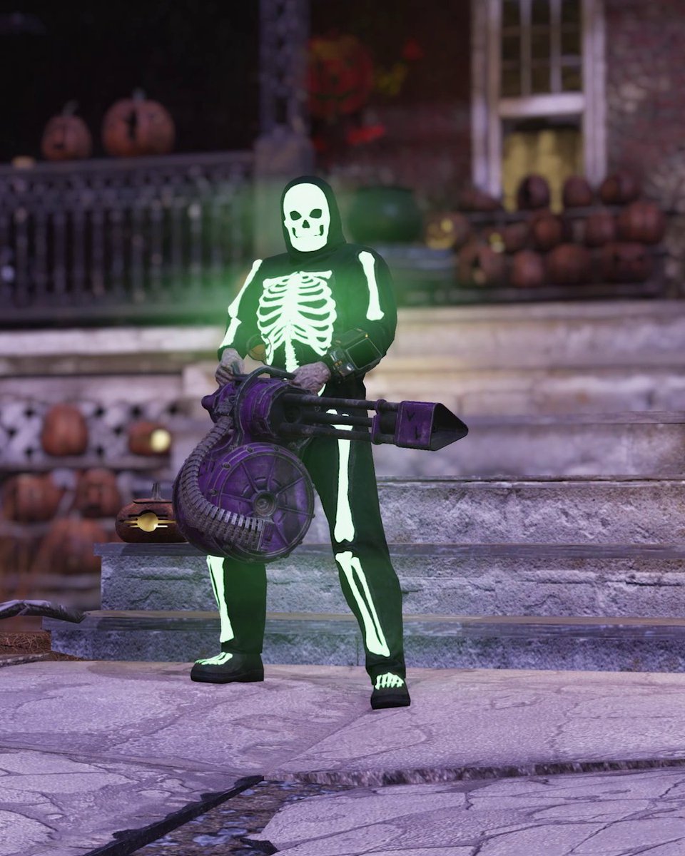 Grab some friends and enjoy a little off‑season spookiness in Appalachia. 👻 Take down Spooky Scorched at the top of the hour to earn rewards like the Skeleton Outfit and Bats Minigun Paint, which now drop from the event! #Fallout76