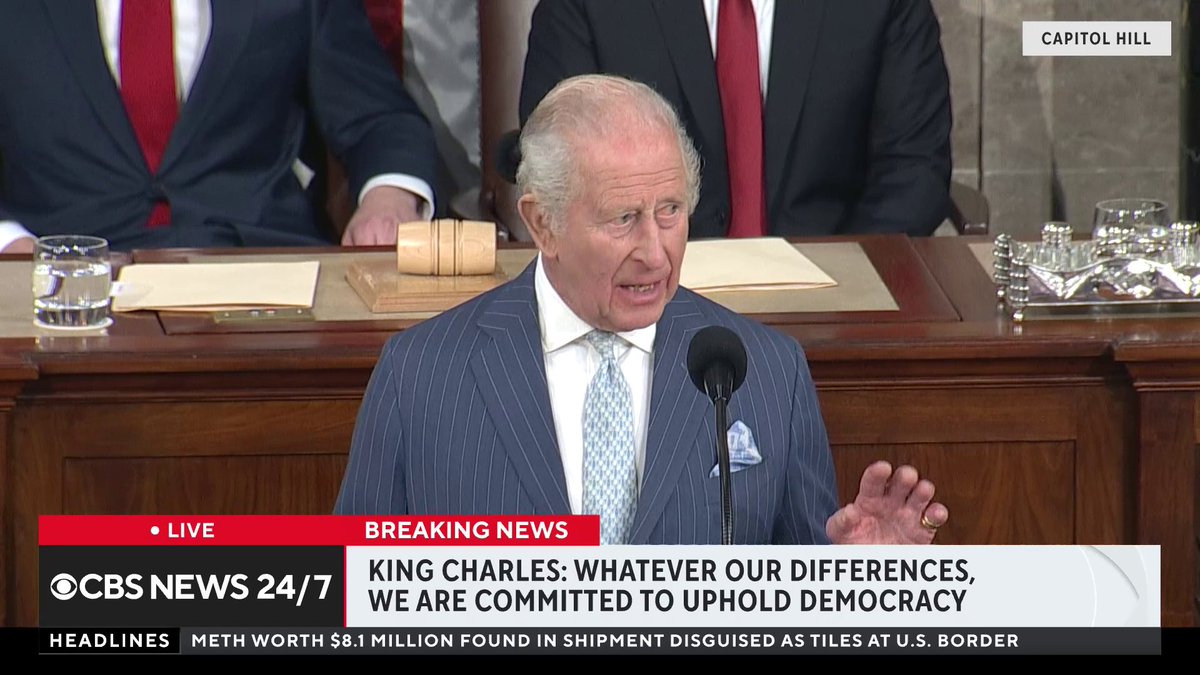In his address to Congress, King Charles III remembers his late mother, Queen Elizabeth II, who became the first British monarch to address a joint session of Congress in 1991. "I cannot help but think of my late mother, Queen Elizabeth, who, in 1991, was also afforded this signal honor and similarly spoke under the watchful eye of the Statue of Freedom above us."