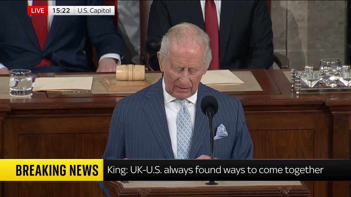 'Working together and with our international partners, we can stem the beating of ploughshares into swords' King Charles says it's the 'duty' of the UK and U.S. to 'promote peace'. 📺 Sky 501 and YouTube