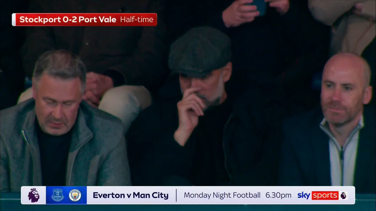 Pep Guardiola is taking in the action at Stockport as they play Port Vale 👀⚽️