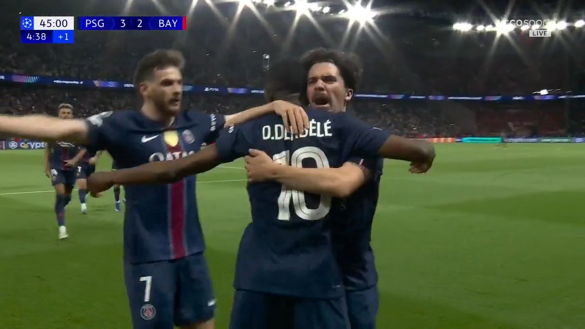 PSG gaat met een 3-2 voorsprong de rust in dankzij Dembรฉlรฉ ๐ฅต Maar was het hands van Davies? #ZiggoSport #UCL #PSGBAY