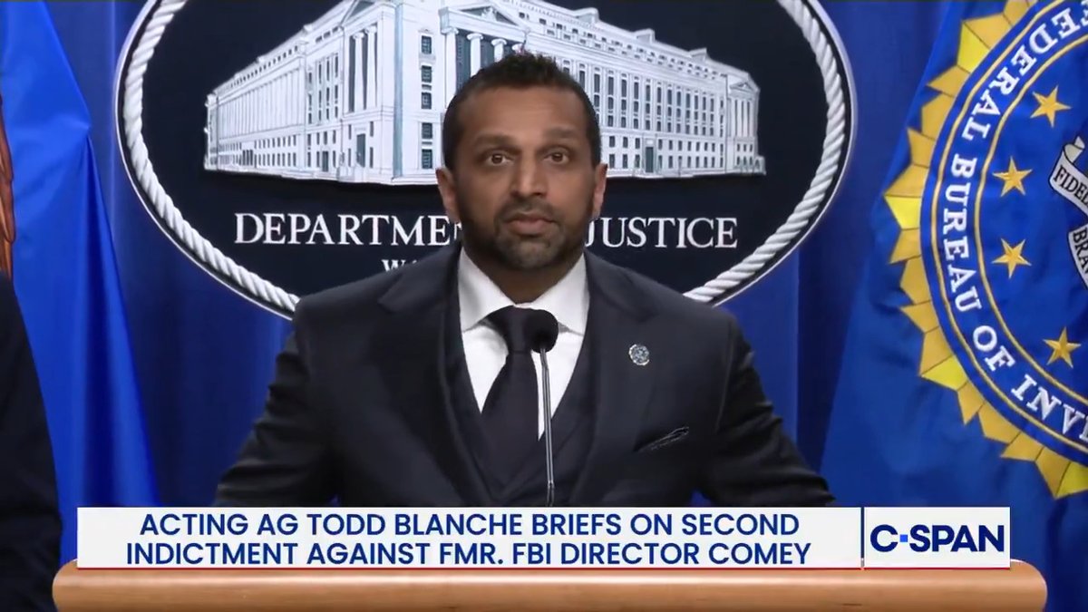 FBI Dir. Kash Patel on DOJ indictment of former FBI Dir. James Comey for threats to the life of President Trump: "Mr. Comey will have his day in court."
