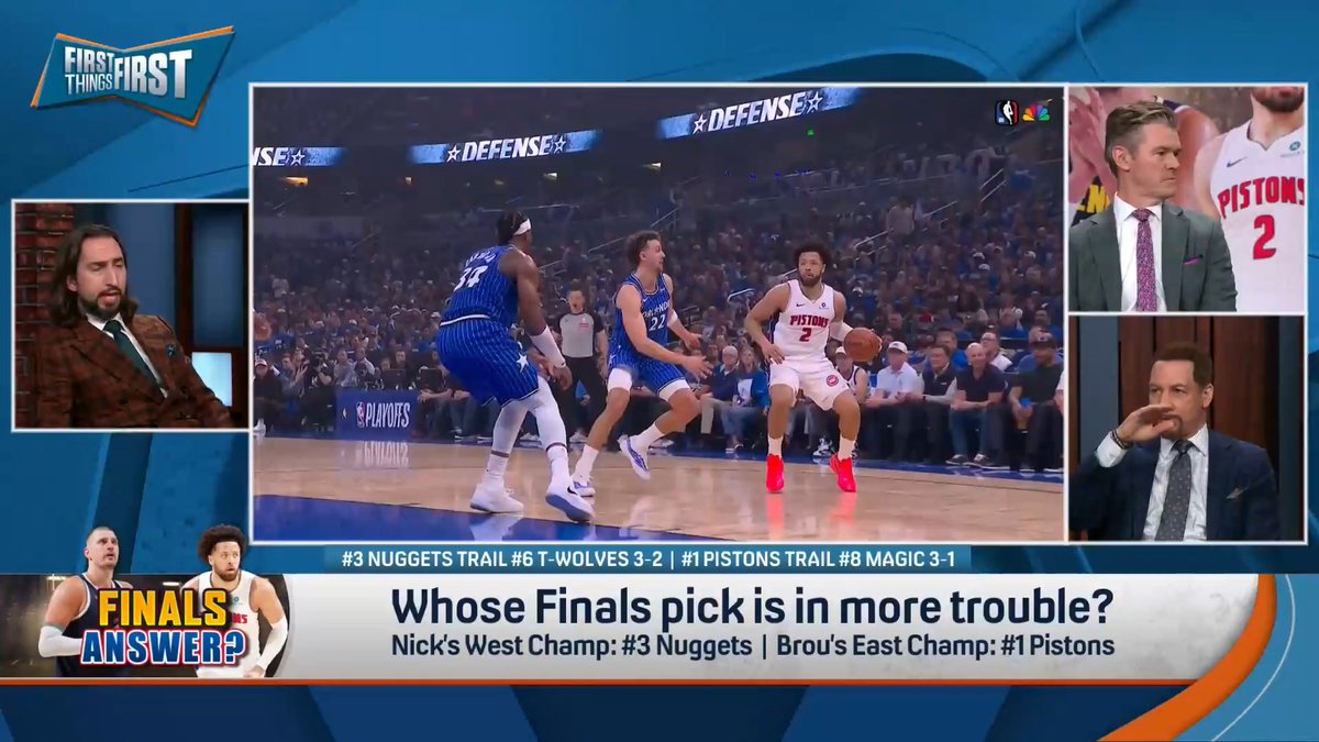 Whose Finals pick is in more trouble, nick wright or Chris Broussard? “I have no problem admitting I am in deep trouble…They’ve got no offense. None...Head-to-head, I feel like Orlando’s better.” — Brou 😅