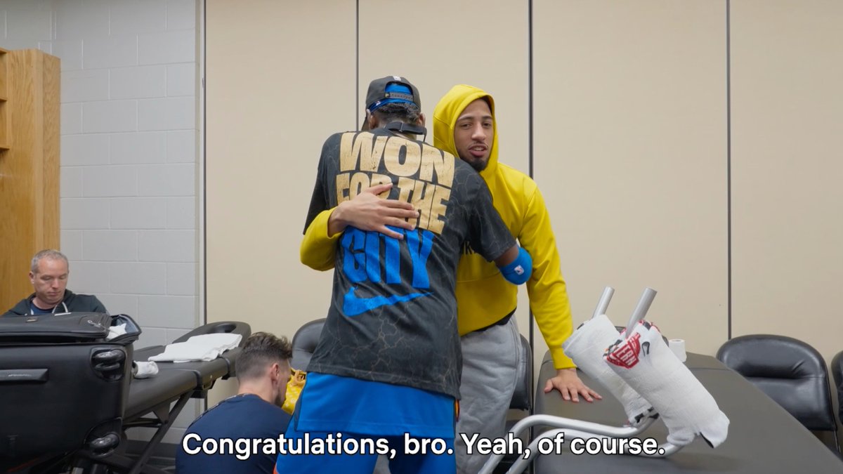 When Shai Gilgeous-Alexander came into the Indiana Pacers locker room to hug Tyrese Haliburton after his Achilles injury in Game 7 🙏 The NBA is a brotherhood ❤️ 📺 Starting 5: Season 2