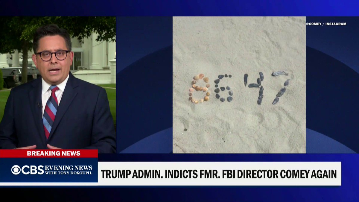A federal grand jury indicted former FBI Director James Comey for allegedly making threats against the president, stemming from an Instagram post last year that showed seashells arranged in the sand to form the numbers "86 47.” Ed O'Keefe reports it’s the second time he will be prosecuted by President Trump's Justice Department.