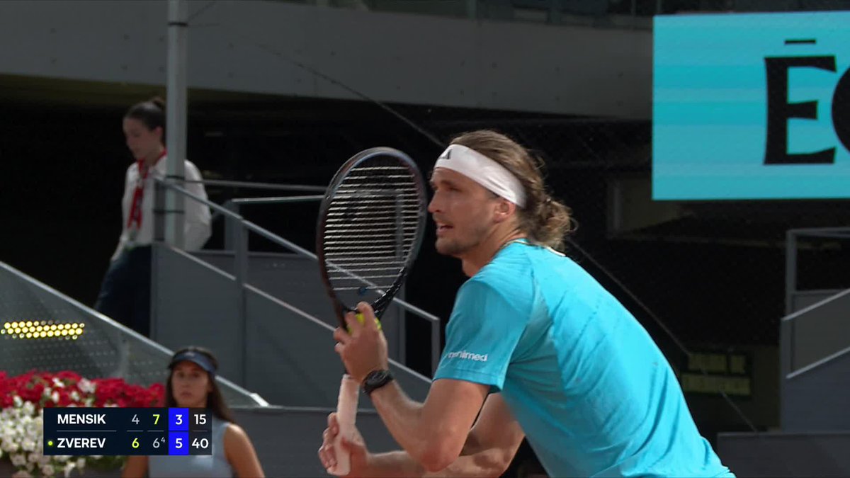 Rounding off the last eight 😎 Alexander Zverev edges out Mensik 6-4 6-7(4) 6-3 to reach a sixth Madrid quarter-final! #MMOpen