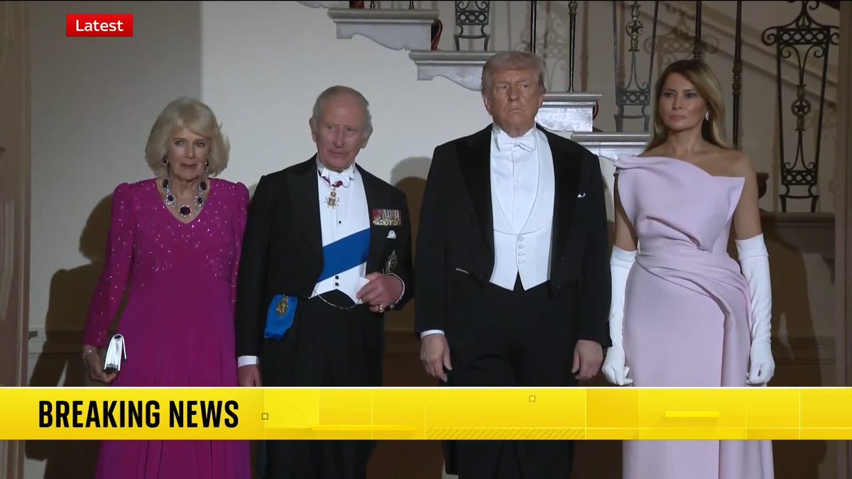 The King and Queen arrive at the White House for the state dinner, alongside President Trump and First Lady Melania. This dinner is about honouring the "special relationship" between the UK and the U.S., as the American people mark 250 years of independence, Sky has been told