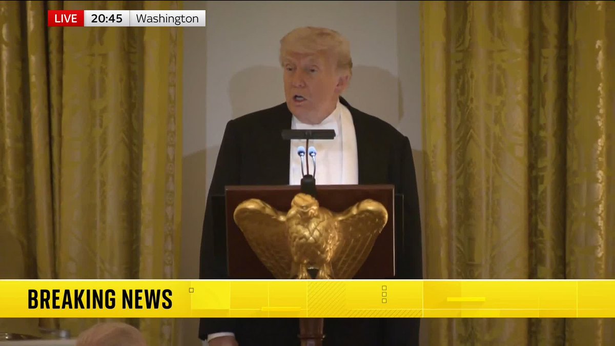"He got the Democrats to stand. I've never been able to do that." President Trump starts off the state banquet by praising King Charles' Congressional speech, and delves into a light-hearted chat he had with the monarch about William the Conqueror