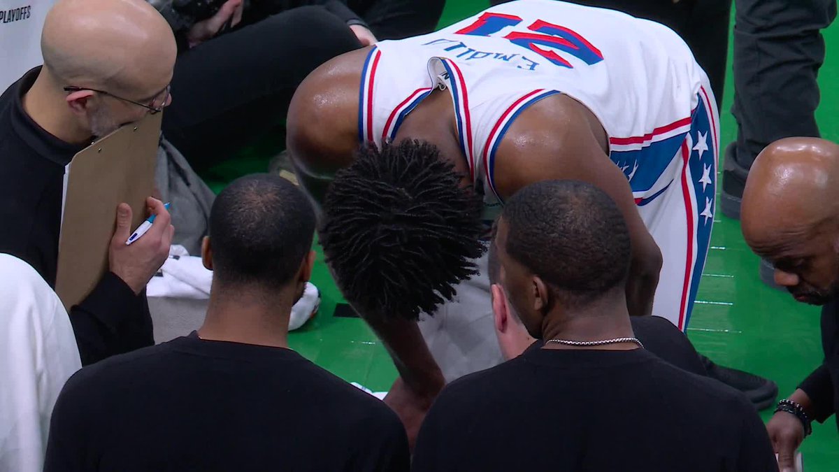 Joel Embiid went to the locker room after this play.
