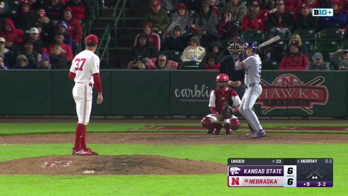 Stone cold Unger. M9 | Nebraska 6, Kansas State 6 Beek starts off the Big Red bats