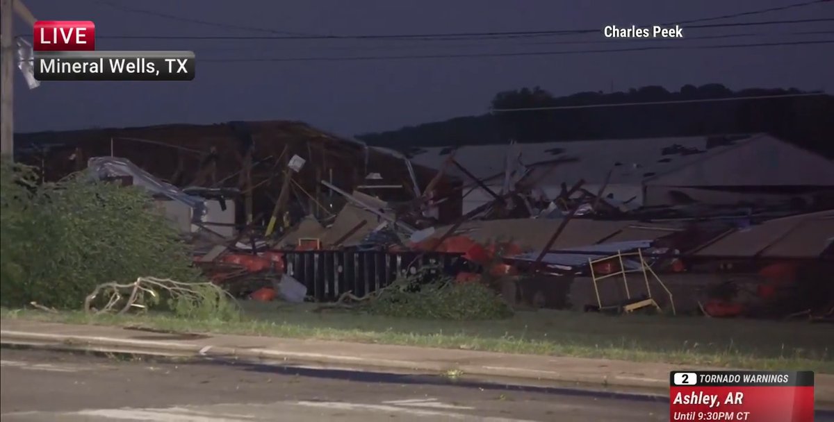 Storm tracker Charles Peek gives a first look at significant structural damage in Mineral Wells, Texas, after a tornado tore through the area Tuesday evening. Stay with The Weather Channel for live updates.