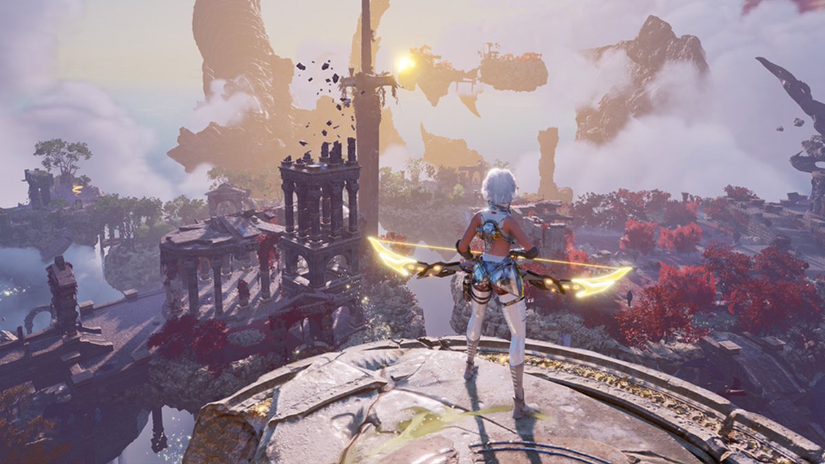 Introducing Above Land: Rhapsody, an absolutely wild sci-fi fantasy action-RPG roguelite with tower defense elements set above the clouds that you can play in three-player co-op where weapons include bows and arrows, swords, and chairs. Yes, chairs. And basketballs.