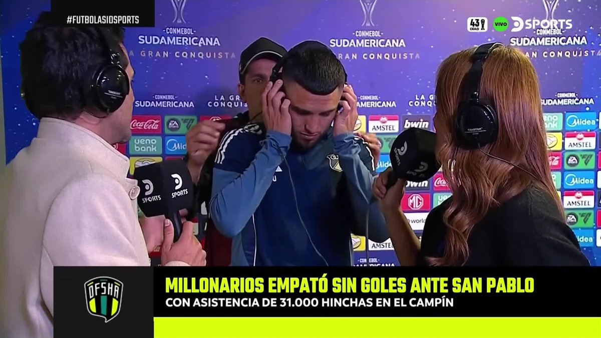 "ACÁ NO SIRVE EMPATAR, TENEMOS QUE SALIR A GANAR TODO" Rodrigo Ureña, luego del empate de Millonarios ante Sao Paulo por la CONMEBOL #SudamericanaEnDSPORTS. Tito Puccetti - Samuel Vargas #FútbolAsiDSPORTS